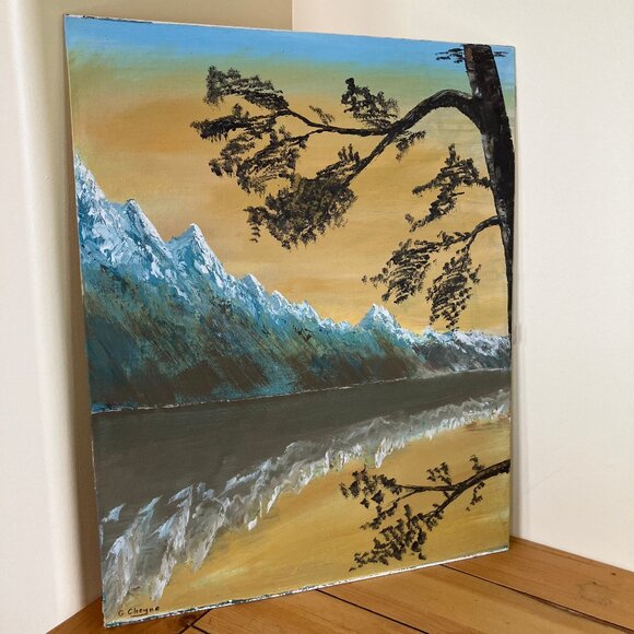 Mountain Reflection Original Oil Painting 16x20 Nature Artwork Signed G. Cheyne - Picture 1 of 6